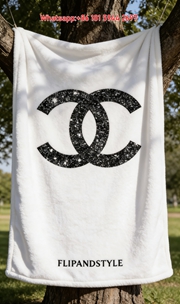 Chanel Glitter Logo Flannel Sofa Throw Blanket IMG_6699